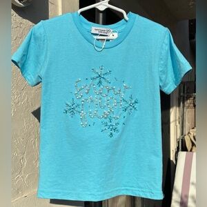 Hand Embroidered Glass Bead Sky Blue Sparkly Snowflake Winter TShirt 3T Handmade